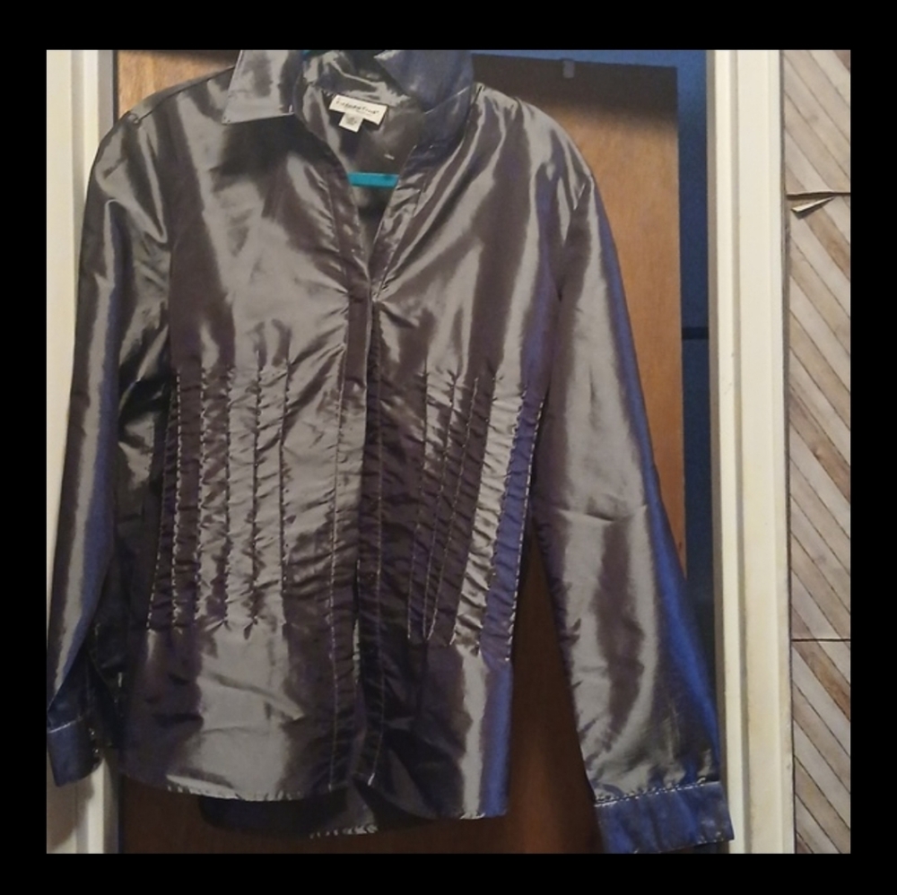 Coldwater Creek shiny beaded pleated blouse jacket